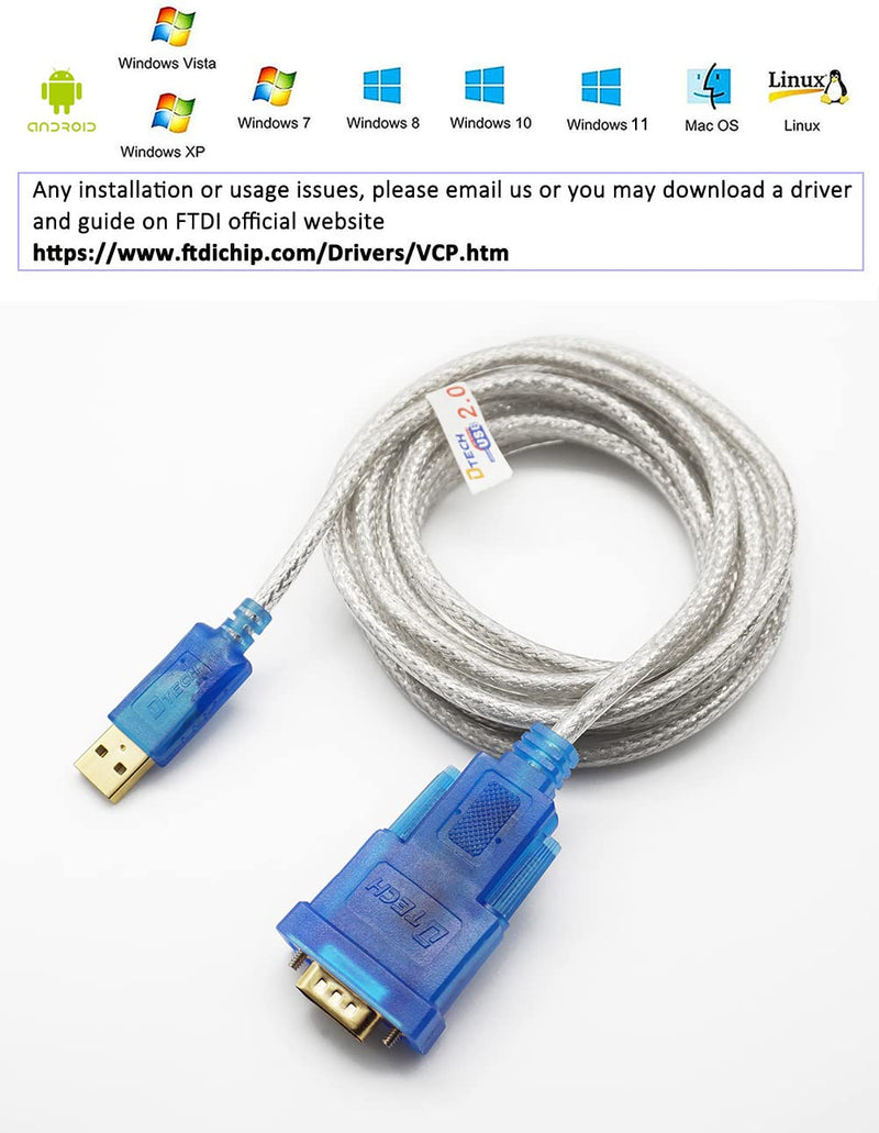 [Australia - AusPower] - DTECH FTDI USB to Serial Adapter Cable RS232 DB9 Male Port FT232RL Chipset Supports Windows 11 10 8 7 and Mac Linux (1.5 Feet) 1.5ft 