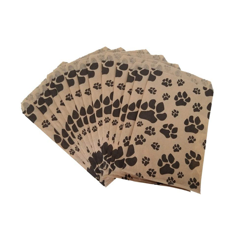 [Australia - AusPower] - 100 Bags Flat Plain Paper or Patterned Bags for candy, cookies, merchandise, pens, Party favors, Gift bags (4" x 6", Paw Print) 4" x 6" 