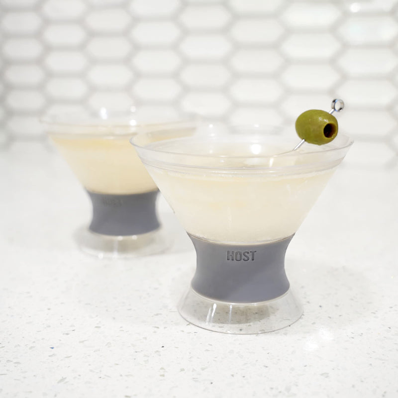 [Australia - AusPower] - HOST Freeze Insulated Martini Cooling Cups, Plastic Freezer Gel Chiller Double Wall Stemless Cocktail Glass Set of 2, 9 oz, Grey Martini Grey - Set of 2 