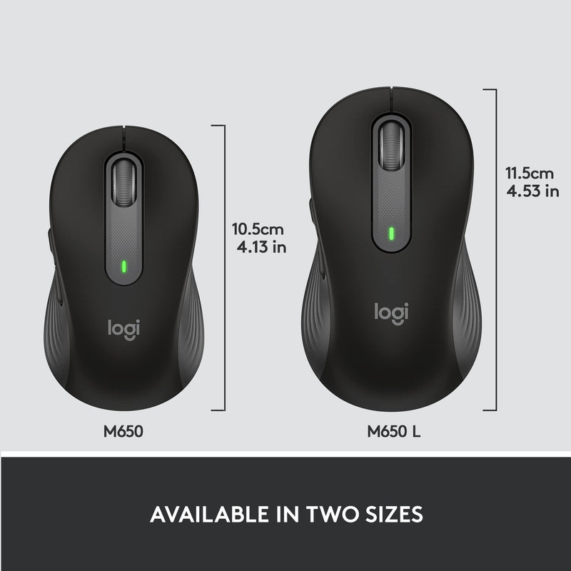 [Australia - AusPower] - Logitech Signature M650 Wireless Mouse - for Small to Medium Sized Hands, 2-Year Battery, Silent Clicks, Customizable Side Buttons, Bluetooth, Multi-Device Compatibility - Black Right Handed Small-Medium Size 