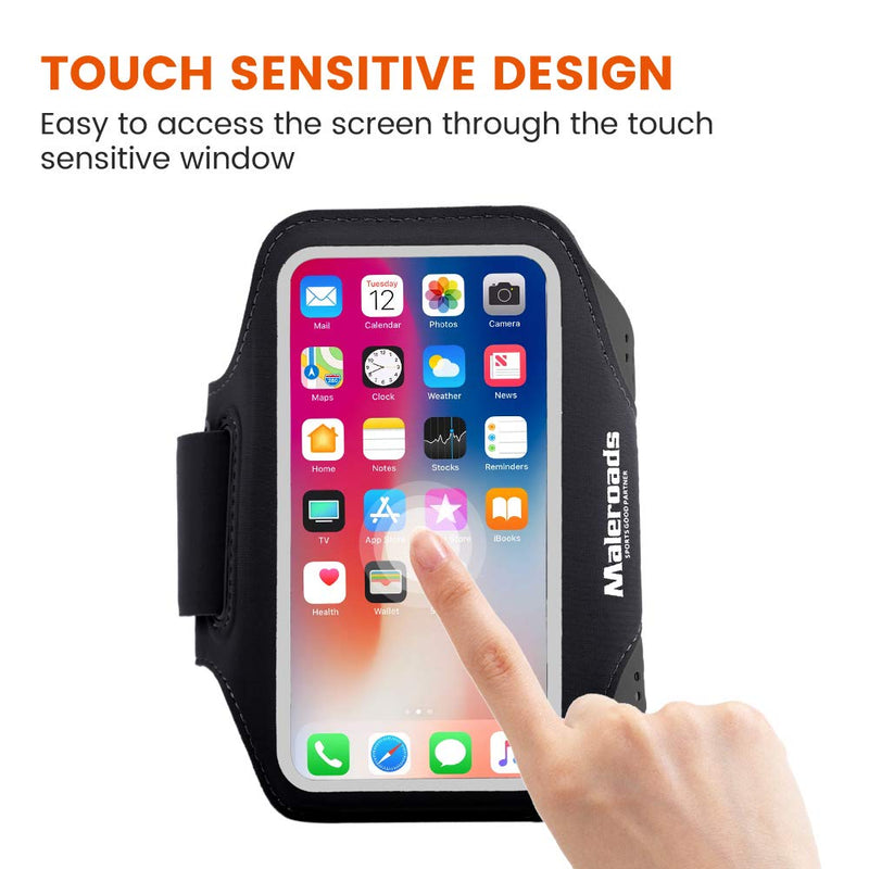 [Australia - AusPower] - Armband, Maleroads Fingerprint Touch Supported Running Armband Gym Workout Exercise Arm Band Case for Small Phone (5.0 inch) fit for iPhone 12 mini/SE2/7/8 for Biceps Circumference Under 35mm (Black) 