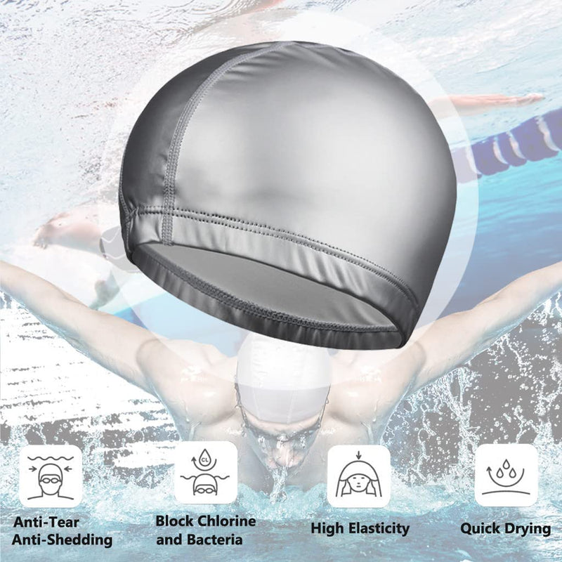 [Australia - AusPower] - ENASGLOO 5-Pack Men Women PU Waterproof Fabric Swimming Cap Elasticity Bathing Cap for Adult 