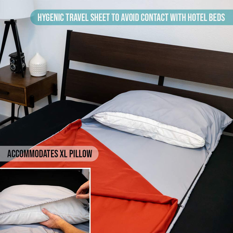 [Australia - AusPower] - Well Traveled Sleeping Bag Liner, Lightweight Adult Sleeping Sheet for Hiking, Backpacking and Camping, Easily Removable and Washable, Silky Smooth Fabric, Simple to Stuff Sack Red (Left Zipper) 