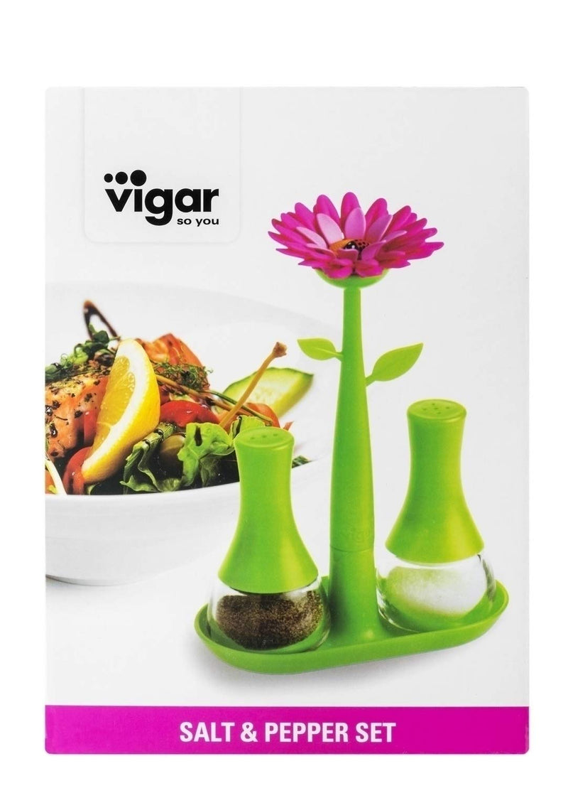 [Australia - AusPower] - Vigar Flower Power of Salt and Pepper Mills Green Plastic 10 x 4 x 12 cm 