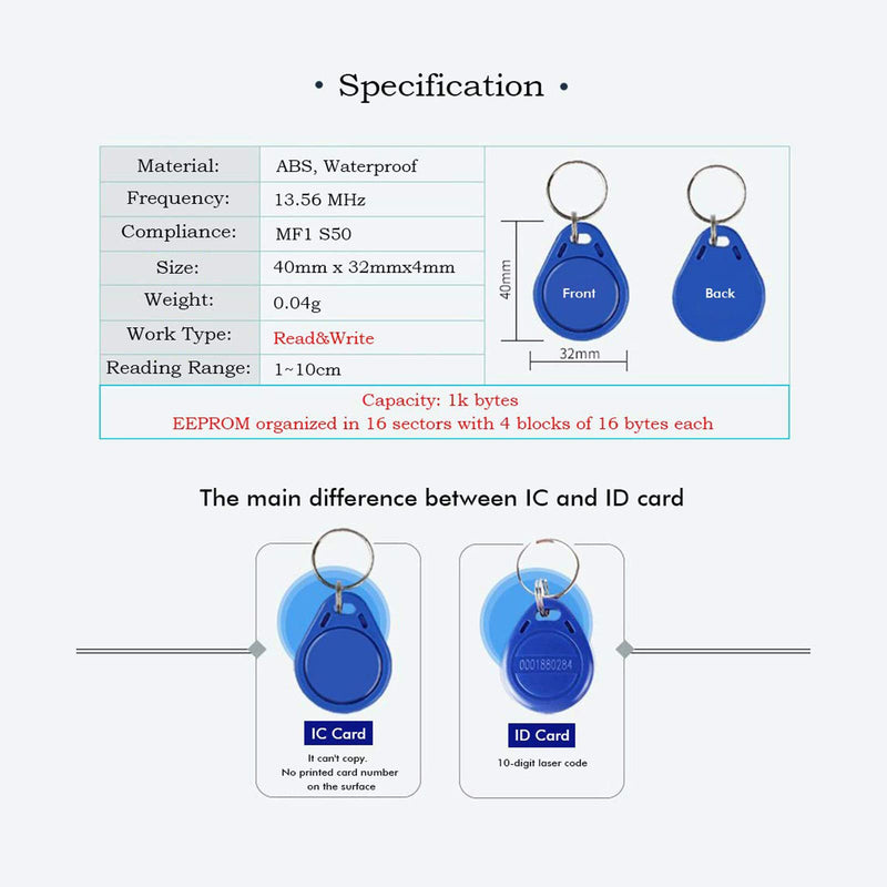 [Australia - AusPower] - YIQing 20pcs x Smart RFID FM1108 1K keychains 13.56MHz Access Control for Arduino 