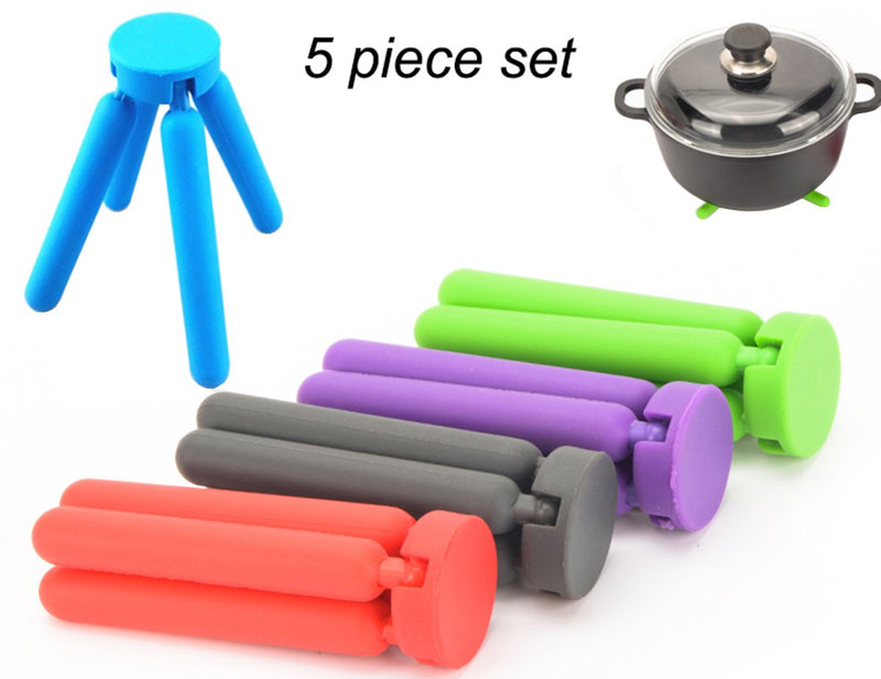 [Australia - AusPower] - Foldable Trivets (5pack), KSENDALO Eco Collapsible Trivet Set, Silicone Pot Trivet Holder Save Much Space for Kitchen Home, Multi-Color Red, Green,purple, Blue, Gray 