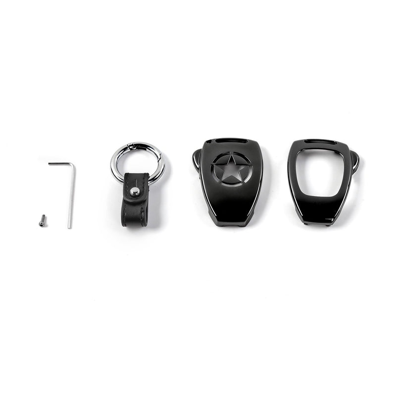 [Australia - AusPower] - JeCar Metal Remote Key Fob Cover Case Shell Fob Protection Hull with Key Chain for Jeep Wrangler JK JKU 2008-2017/Compass 2008-2015/Patriot 2011-2016 Accessories 