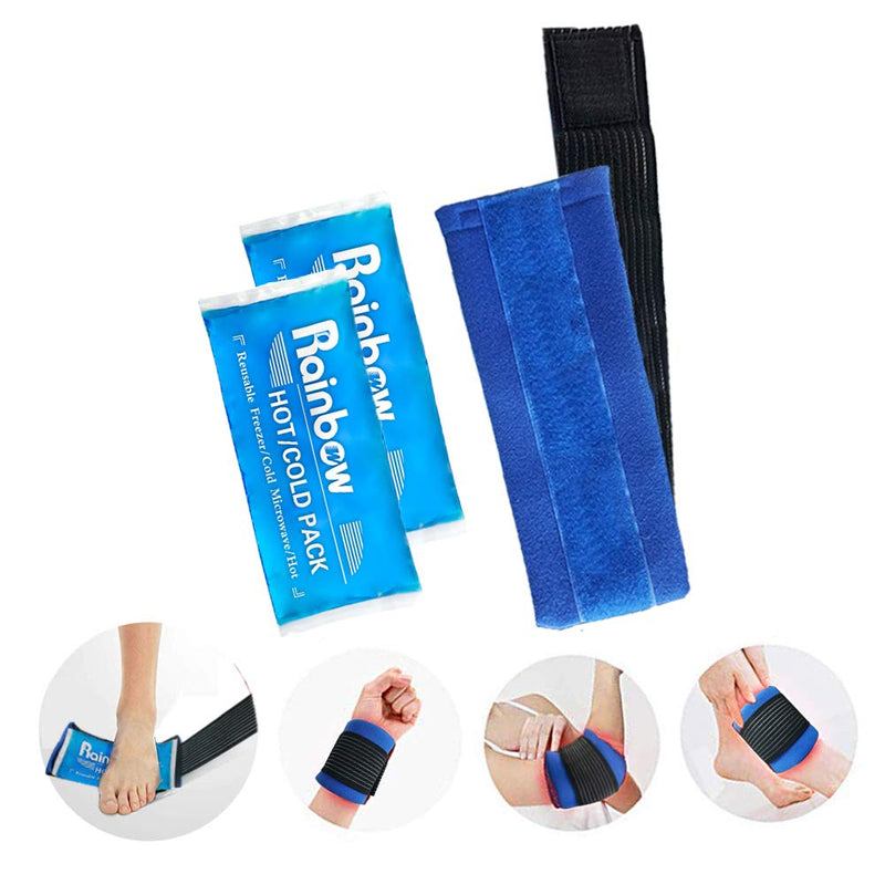 [Australia - AusPower] - Reusable Hot and Cold Packs for Injuries, 2 Flexible Gel Ice Pack Cold Hot Compress for Joint Pain, Muscle Soreness, Tension Headache, Adjustable Therapy Wrap for Knees, Back, Shoulders, Arms and Legs 9.8" X 4.3" - 2 Ice Packs & Wrap 