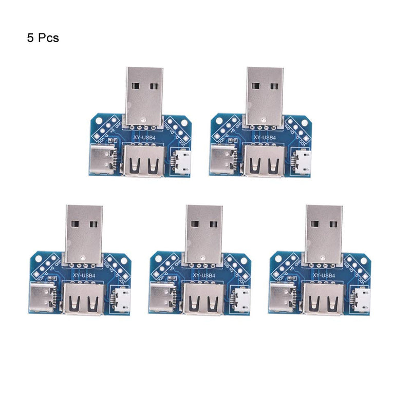 [Australia - AusPower] - 5pcs USB Adapters, Male to Female USB Connector DIP Adapter Branch Board 2.54mm 4P Micro Type-C Connector Converter 