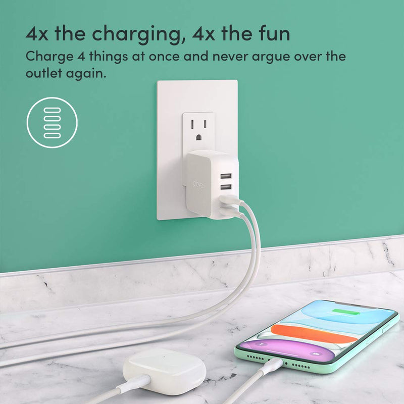 [Australia - AusPower] - Multi-USB Wall Charger by Playa (4-Port Wall Charger Compatible with iPhone 11, iPhone 12, XS, XR, X, iPad, AirPods / S20, Note10 / Pixel 4, More) Phone Charger 