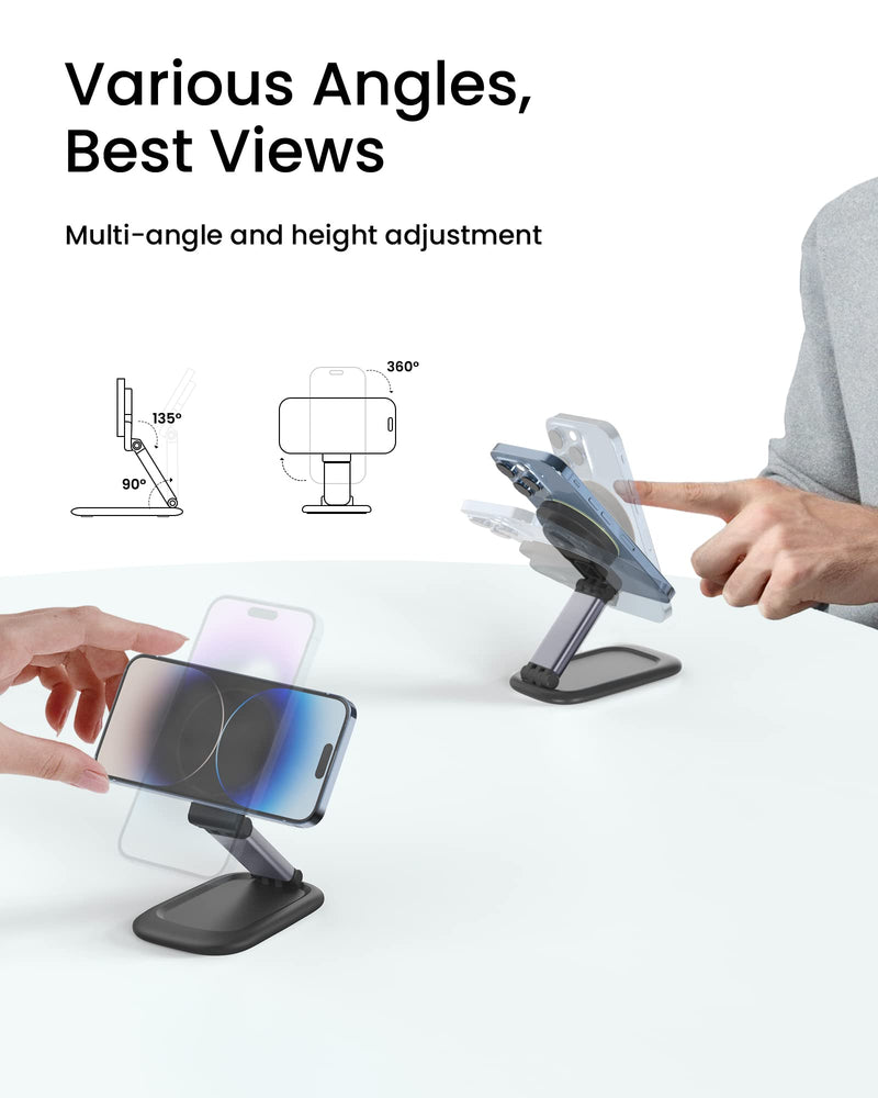 [Australia - AusPower] - SODI Magnetic Phone Stand for iPhone 14/13/12 Series, Mag-Safe Charger Compatible, Stand with Continuity Camera Mount, Foldable & Adjustable Phone Holder for Desk Accessories Cradle Dock, Black 