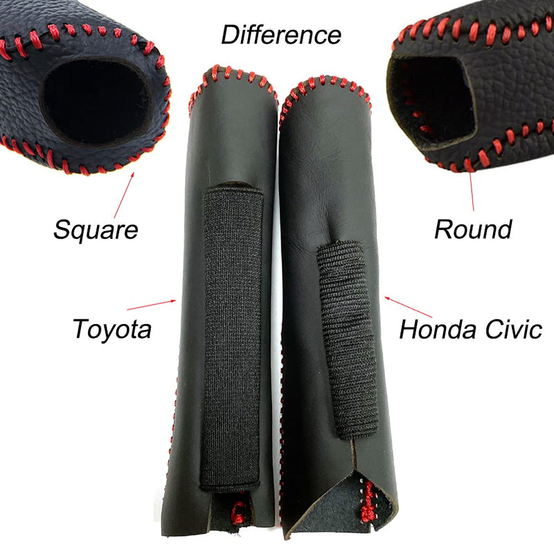 [Australia - AusPower] - NY Civic Black Car Handbrake Cover Genuine Leather Dedicated Side Brake Protective Cover Lever Protective Cover for 2006 2007 2008 2009 2010 2011 Civic Accessories (Red Stitch) 