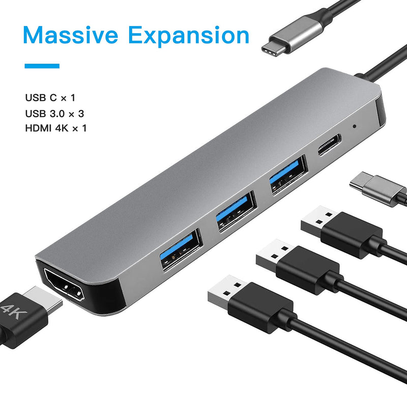 [Australia - AusPower] - USB C Hub, 5-in-1 USB C Adapter, with 100W Power Delivery, 4K USB C to HDMI, 1USB 3.0 Ports, 2 USB2.0 .Compatible with MacBook, Surface Book 2, Dell XPS 13 / 15, Pixelbook and More Type-C Devices 