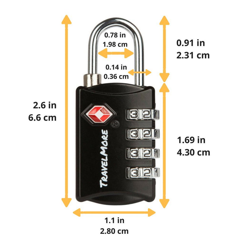 [Australia - AusPower] - 3 Pack TSA Luggage Locks with 4 Digit Combination – Heavy Duty Set Your Own Padlocks for Travel, Baggage, Suitcases & Backpacks - Black Black - 3 Pack 
