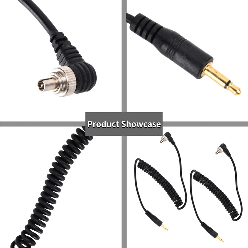 [Australia - AusPower] - 3.5mm to Male Flash PC Sync Cable, 2Pcs 30-80cm/11.8-31.5in 3.5mm Plug to Male Flash Sync Cord with Screw Lock, Photography Coiled Cord for Digital Cameras 