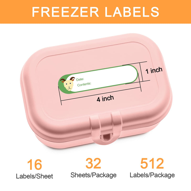 [Australia - AusPower] - Labelebal 1 x 4 Inch Freezer Labels Removable, 512pcs Food Labels Cartoon Waterproof, No Residue Food Storage Labels for for Kitchen, Mason Jar Labels, Bottle Labels to Write On 
