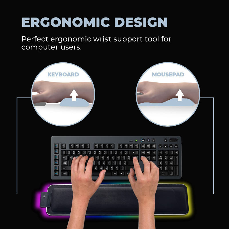 [Australia - AusPower] - RGB Keyboard Wrist Rest Pad, 11 RGB Light Effects, Mouse Pad Wrist Support Help with Wrist Pain Relief, Ergonomic Memory Foam, USB Cable for Gaming Computer Keyboard Office Laptop Typing 