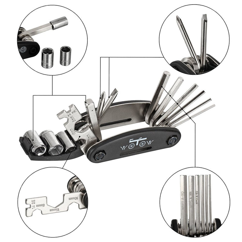 [Australia - AusPower] - WOTOW Bike Repair Tool Kit Set, Bicycle 16 in 1 Multitool Hex Key Wrench & Bike Tube Patch Kit & Tire Lever & Hard Carrying Case, Portable Handy Cycling Maintenance Fix Set for Road Mountain Bikes 