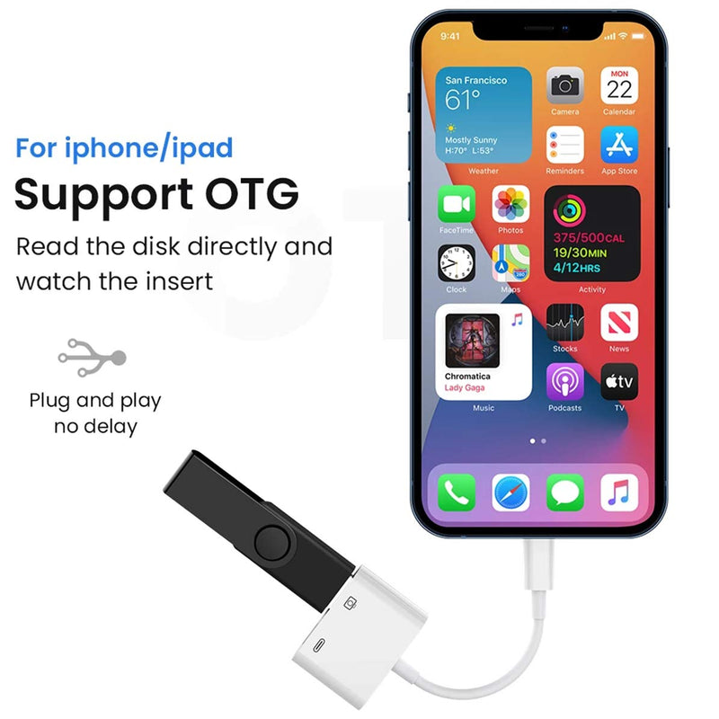 [Australia - AusPower] - Lightning to USB3 Camera Adapter [Apple MFi Certified] 2 in 1 Portable USB 3.0 Adapter for iPhone13 (Lightning Charging Port+USB Female Connect Card Reader,U Disk,USB Flash Drive)Plug and Play-All IOS 