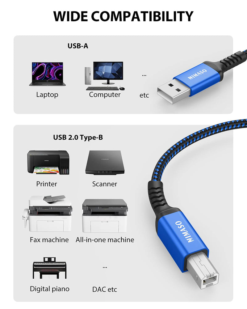 [Australia - AusPower] - Printer Cable 10 FT/ 3 Meter, NIMASO USB 2.0 Printer Cable USB Type A to Type B Scanner Cord High Speed Compatible with HP, Canon, Epson, Dell, Lexmark, Brother, Xerox, Samsung and More. Blue 