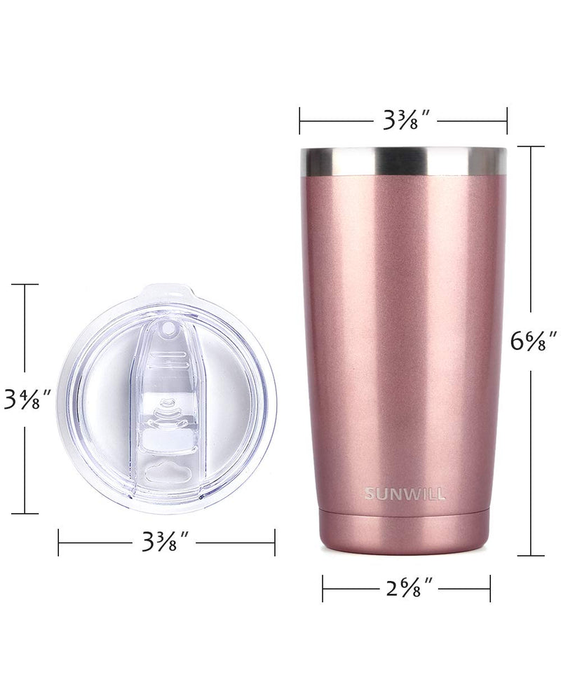 [Australia - AusPower] - SUNWILL 20oz Tumbler with Lid, Stainless Steel Vacuum Insulated Double Wall Travel Tumbler, Durable Insulated Coffee Mug, Rose Gold, Thermal Cup with Splash Proof Sliding Lid 20 oz 1 Pack .Pearlized Rose Gold 