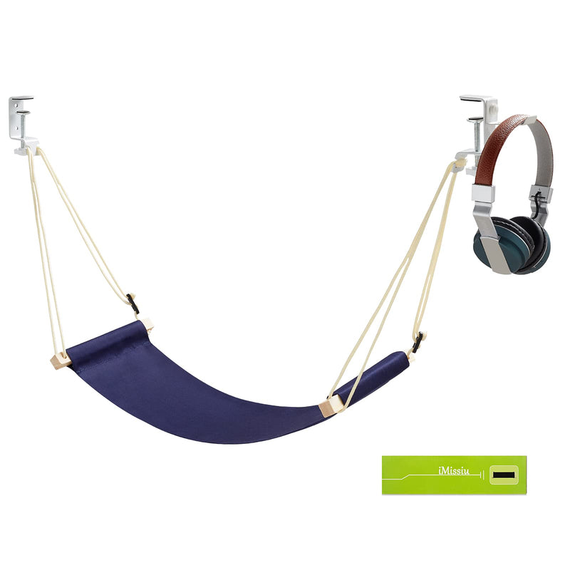 [Australia - AusPower] - Foot Hammock Under Desk Footrest | Adjustable Office Foot Rest Under Desk Hammock | Portable Desk Feet Hammock with Headphones Holder (Black) Black 