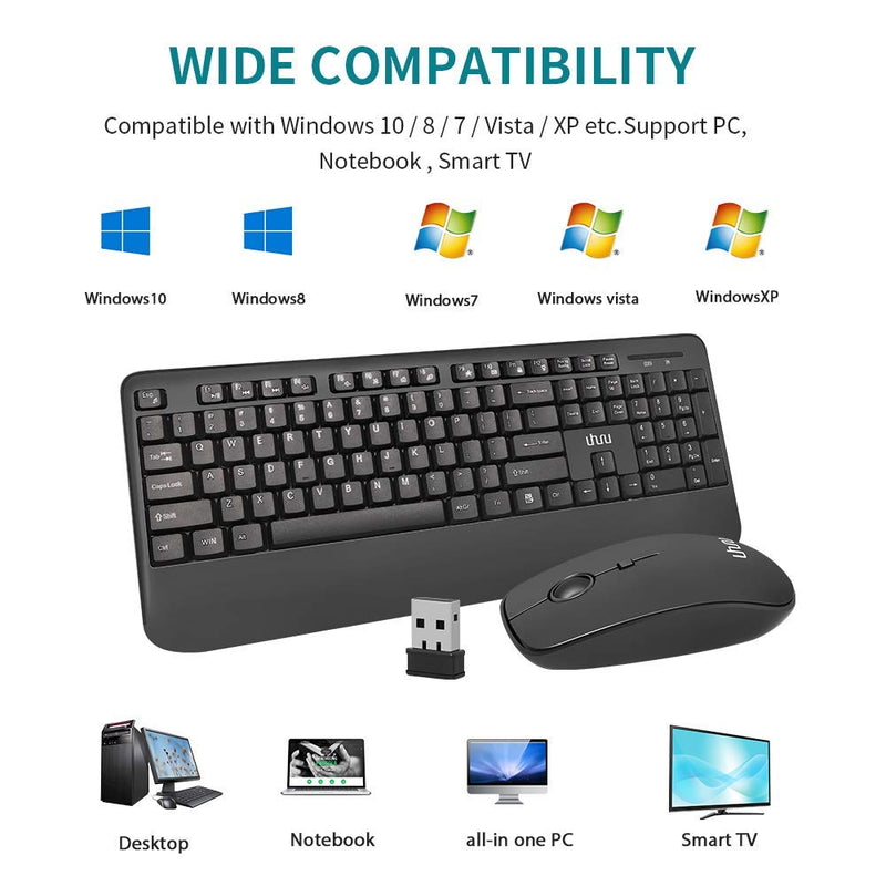 [Australia - AusPower] - UHURU Wireless Keyboard and Mouse Combo with WKM-33,WKM-43 Keyboard and Mouse Set with Palm Rest Bundle(Black+ Black)… 