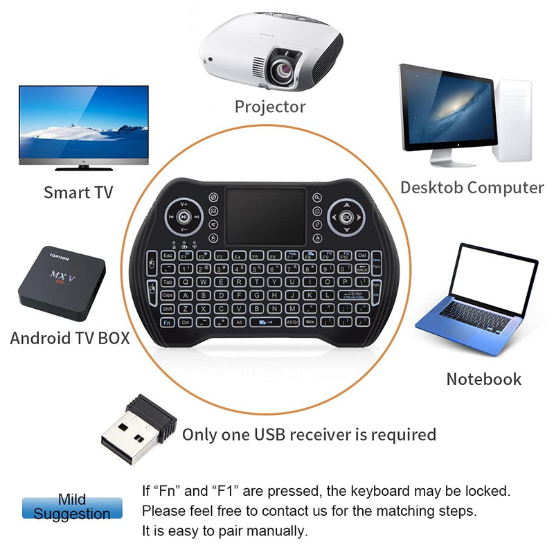 [Australia - AusPower] - Backlit 2.4GHz Mini Wireless Keyboard Remote Control with Touchpad Mouse Combo with USB Dongle Rechargeable Li-ion Battery for Android TV Box/Smart TV/PC/Windows/MacOS/Linux/X-Box/Smart TV Box 