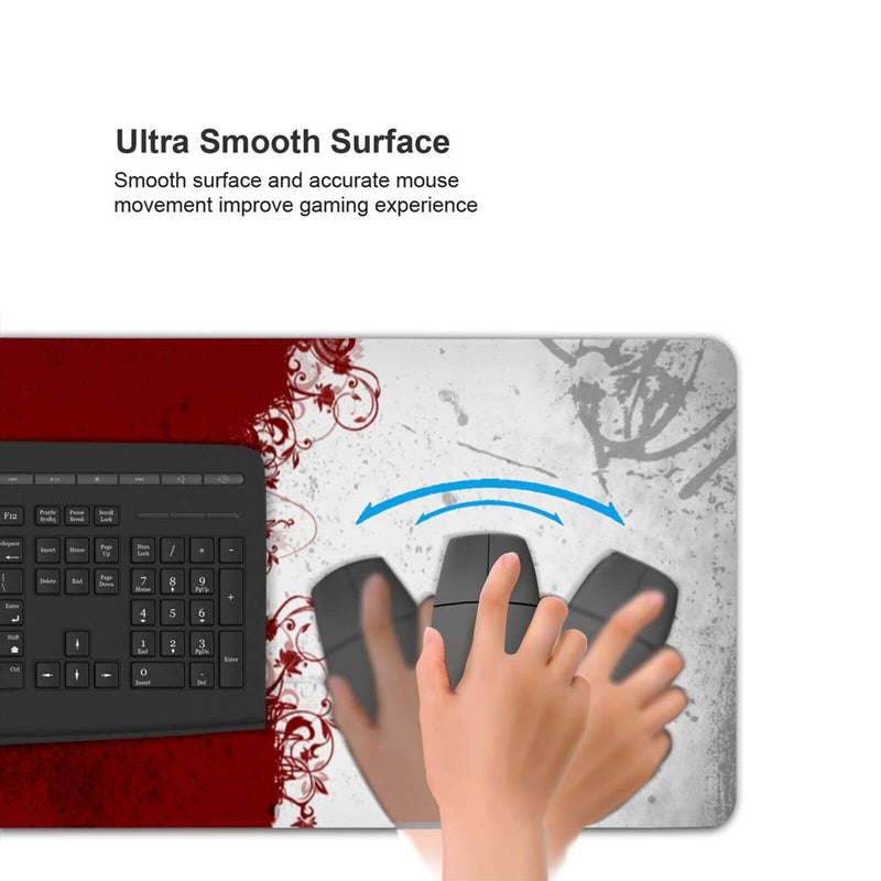[Australia - AusPower] - Abstract Red White XXL XL Large Gaming Mouse Pad for Desk, Non-Slip Long Extended Keyboard Pads Mousepad Rubber Table Mat 31.5 X 11.8 Inch Black8 