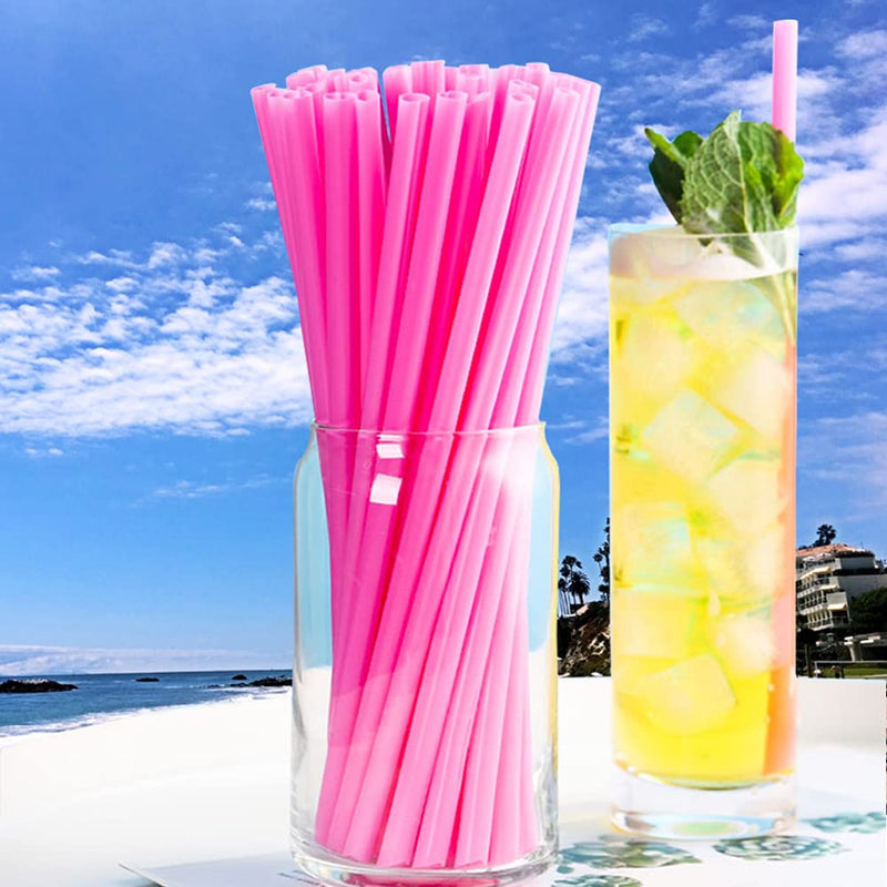 [Australia - AusPower] - 100Pcs Heart Shaped Straws 8.26-inch Pink Plastic Party Straws by WerkaSi, Thick Disposable Drinking Straws 