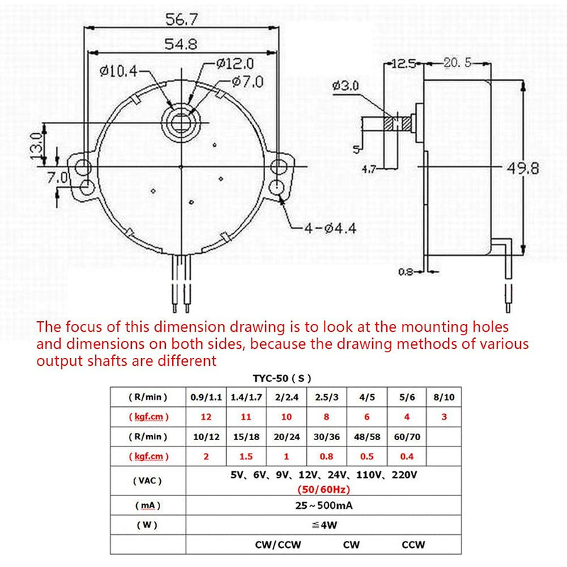 [Australia - AusPower] - Fielect 2Pcs Synchronous Motor AC 110V 8-10RPM Turntable Motor CW Direction 4W TYC-50 Horizontal Hole Tapping Shaft Cross Hole Hollow Shaft CW 2Pcs 