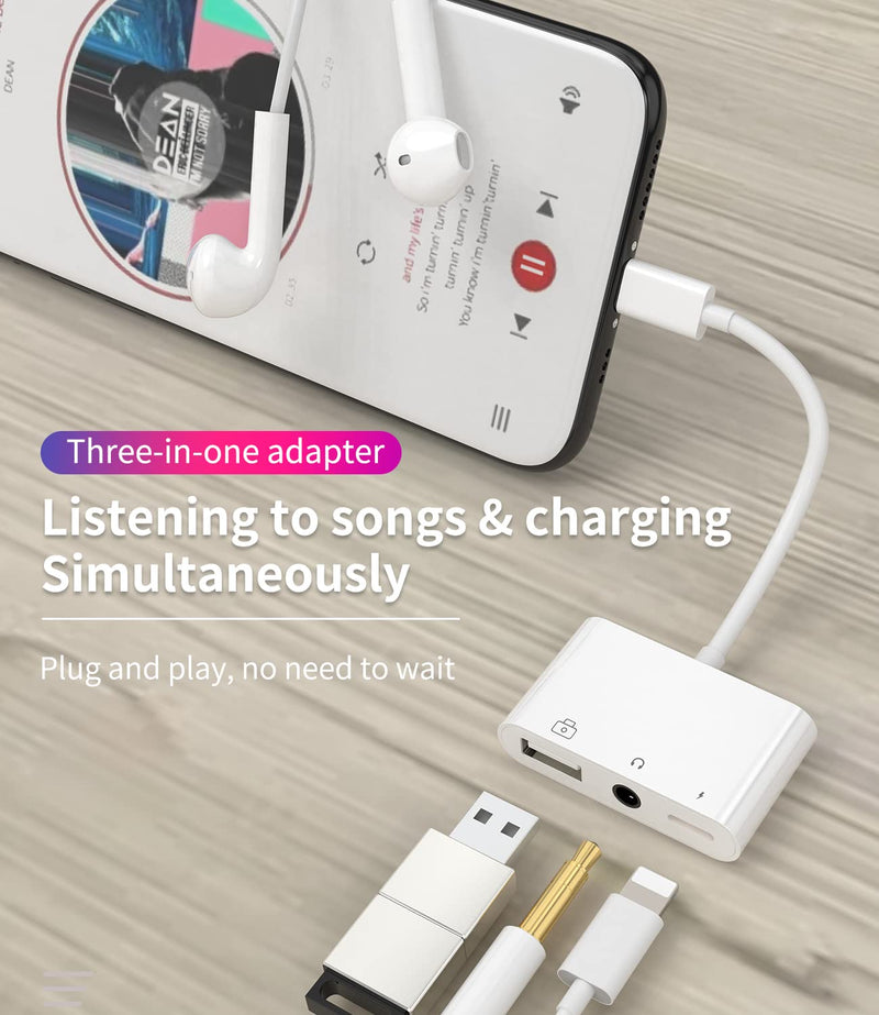 [Australia - AusPower] - Lightning to USB and 3.5mm Headphone Adapter OTG Cable Connector for iPhone 13 12 11 XS Ipad Male Apple Splitter Charger Charge Female Port Camera Adaptador para Audio Dongle Jack AUX Earphone Earbud 