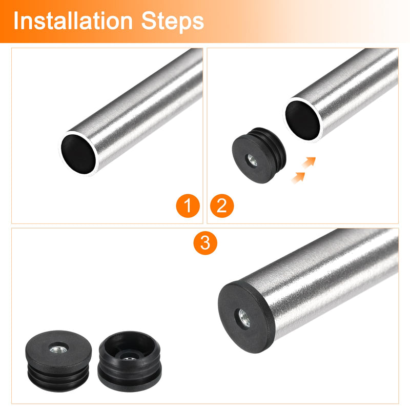 [Australia - AusPower] - uxcell 10Pcs Inserts for Round Tubes with M8 Thread, for 38mm/1.5" OD Round Tube, Round Black Plastic Plug Caster Insert Chair End Caps Furniture Leg Plug 10 