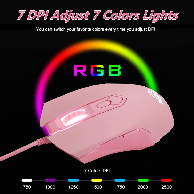 [Australia - AusPower] - Lomiluskr AJ52 Gaming Mouse Wired, 7 Programmable Buttons, Computer Mice with RGB LED Backlit, 200-4800 DPI Adjustable,for Windows/Mac OS/Linux (Pink) Pink 