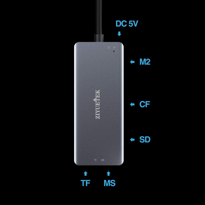 [Australia - AusPower] - CF Card Reader,USB 3.0 to Compact Flash Memory Card Reader Adapter 5Gbps Read 5 Cards Simultaneously for SDXC, SDHC, SD, Micro SDXC, Micro SD, Micro SDHC, M2, MS, CF and UHS-I Card (Grey) USB-3.0 