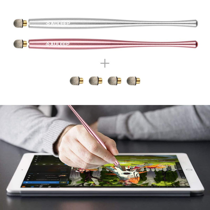 [Australia - AusPower] - AULEEP Capacitive Stylus Pen for Touch Screen 2 Pack with 4 Nanofiber Tips Compatible for Phones, Tablets, iPads, Kindles (Silver and Rose Gold) 2P-Silver, Rose Red 