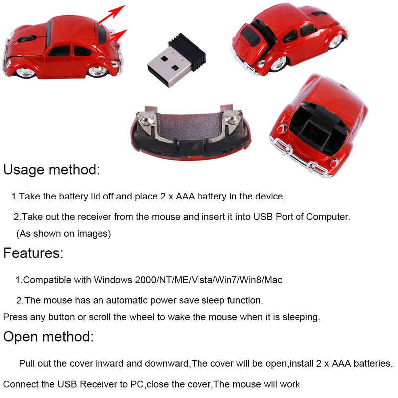 [Australia - AusPower] - Jinfili 2.4G USB Wireless Car Mouse 1967's Classical Shaped Car Computer Mouse Ergonomic Gaming Mice for Desktop Laptop PC Mac Window 10 Red 