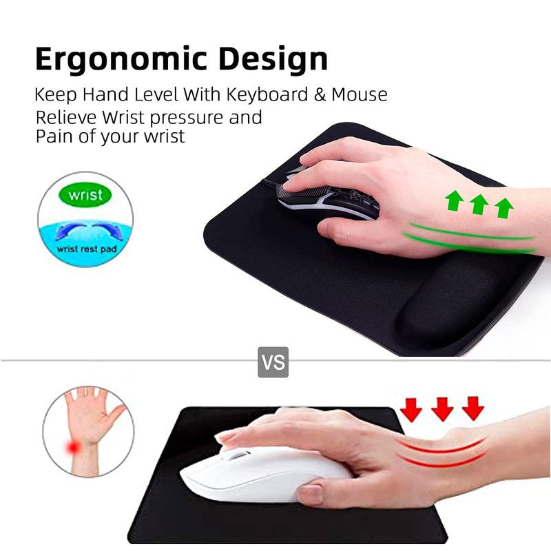 [Australia - AusPower] - WYGCH Office Desk Pad with Wrist Support,Monochrome Waterproof Leather Mouse Pad,Non-Slip Silicone Base for Computer,Laptop, Home,Office & Travel,(250*211*23mm Black) 