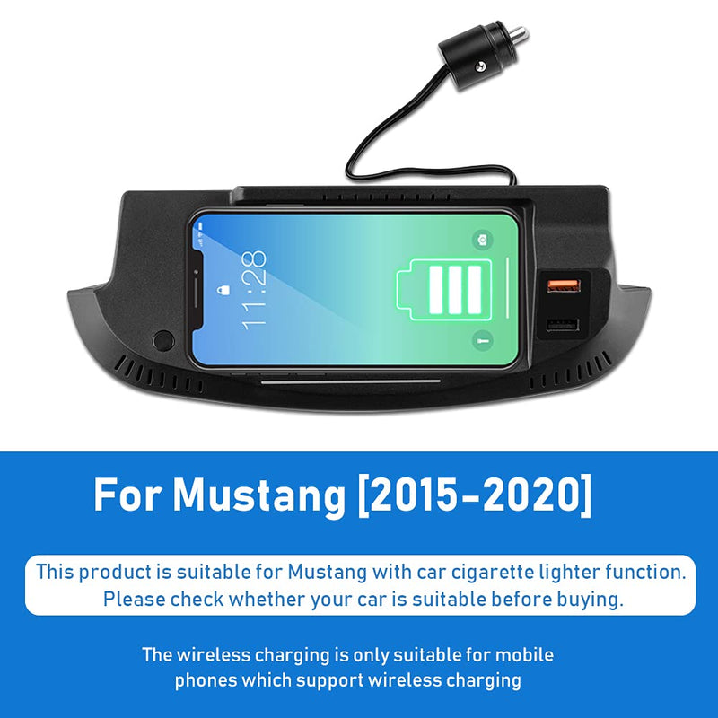 [Australia - AusPower] - KUNGKIC Car Wireless Phone Charging Pad Mat for Ford Mustang 2015 2016 2017 2018 2019 2020,with Car Cigarette Lighter Function Fast Charging Compatible iPhone, Samsung,Glass Panel 
