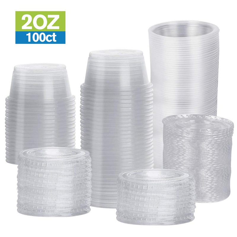 [Australia - AusPower] - TashiBox 2 oz 100 Sets Disposable Plastic Cups with Lids, Jello Shot Cups Souffle Cups… 2oz-100Sets 
