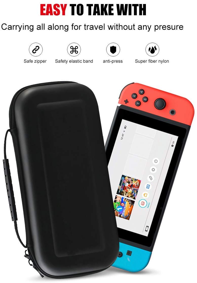 [Australia - AusPower] - Nintendo Switch Case, Hard Shell Travel Carrying Box Case for Nintendo Switch 2017 with 8 Game Cards Holders -Black Nintendo case 