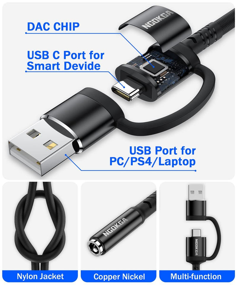 [Australia - AusPower] - USB to 3.5mm Jack Audio Adapter USB C to 3.5mm Female AUX Adapter USB A Sound Card TRRS 4 Pole for Headphone Speaker PS4 PS5 PC Compatible with Pixel 5 4 3 XL Samsung Galaxy S21 S20 FE and More 