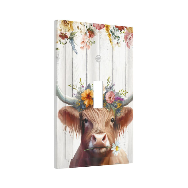 [Australia - AusPower] - Ukutarly Highland Cow Decorative Electrical 1 Gang Single Toggle Rustic Floral Wall Plate Farmhouse Light Switch Cover Faceplate Wallplate For Kitchen Home Office Room 