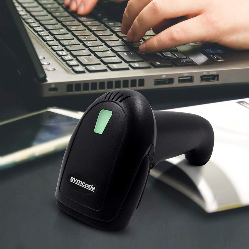 [Australia - AusPower] - USB Wireless Barcode Scanner with Stand,Symcode Barcode Scanner Wireless Versatile 2-in-1 (2.4Ghz Wireless+USB 2.0 Wired) Rechargeable Cordless 1D Barcode Reader USB Handheld Bar Code Scanner Wireless 1D Laser 