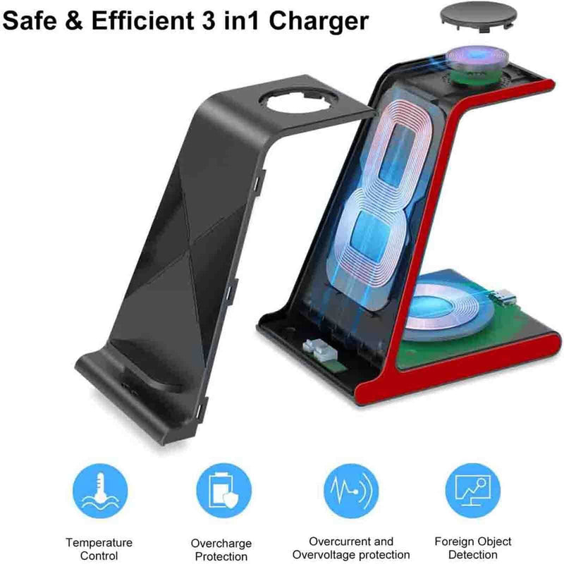 [Australia - AusPower] - Lopnord Wireless Charging Station Compatible with Samsung Galaxy Z Fold 3/Z Flip 3/S22/S21/S21 Ultra/S20/S21 FE 5G, 3 in 1 Wireless Charger for iPhone 13/12/11 Pro Max Samsung Galaxy Watch 4 Red 
