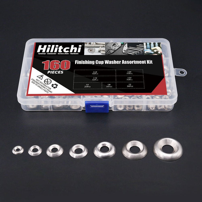 [Australia - AusPower] - Hilitchi 304 Stainless Steel [#4 - #16] Finishing Cup Countersunk Washer Assortment Set - 160 Pieces 