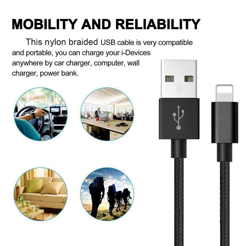 [Australia - AusPower] - RoFI Compatible Phone Cable, [2Pack] 2FT Nylon Braided Fast Charging USB Cord Replacement for Phone X 8 8 Plus 7 7 Plus 6s 6s Plus 6 6 Plus 5 5S 5C SE Pad Air Mini and More (2 Pack Black, 2 FT) 2 Pack Black 