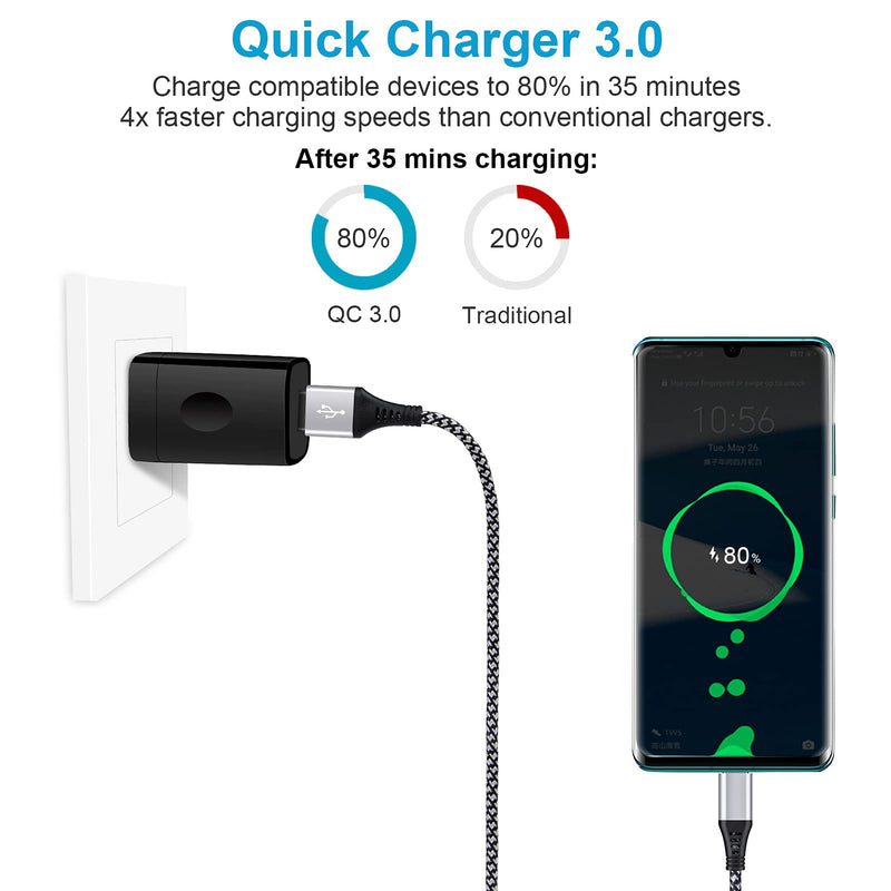 [Australia - AusPower] - Quick Charge 3.0 Fast Charging Wall Charger Block Plug in Car Phone Charger Adapter Android Plug in USB Type A to C Type Cable Cord for Samsung Note 21/20 Galaxy S21 S20 S10 S9 S8 Plus A11 A12 A51 A42 