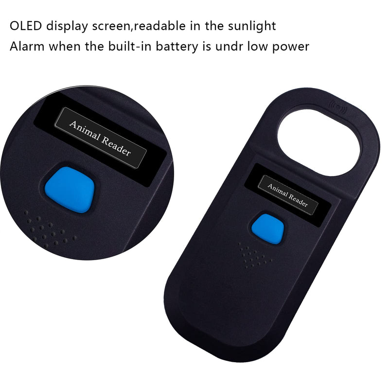 [Australia - AusPower] - Portable OLED Display Pet Microchip Scanner, FDX-B ISO 11784/11785 and RFID EMID Animal Handheld Reader with Information Storage for Animal Tracking and Management 