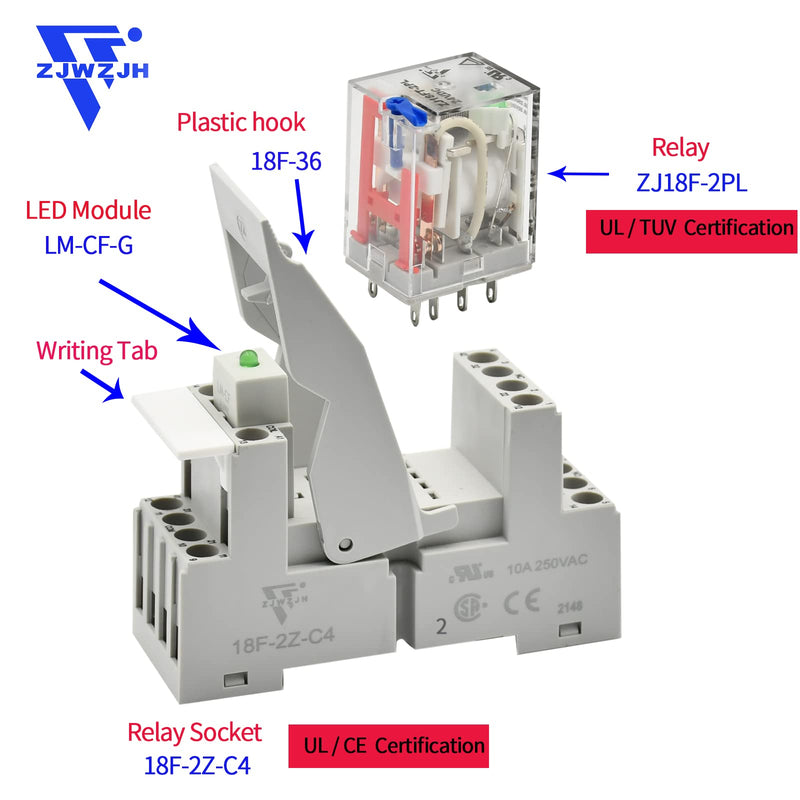 [Australia - AusPower] - Power Relay Coil 8 Pin 10A DPDT LED Indicator Electromagnetic with DIN Rail Slotted Aluminum Passed UL Certification DC 24V 8Pin-High Current-10A 